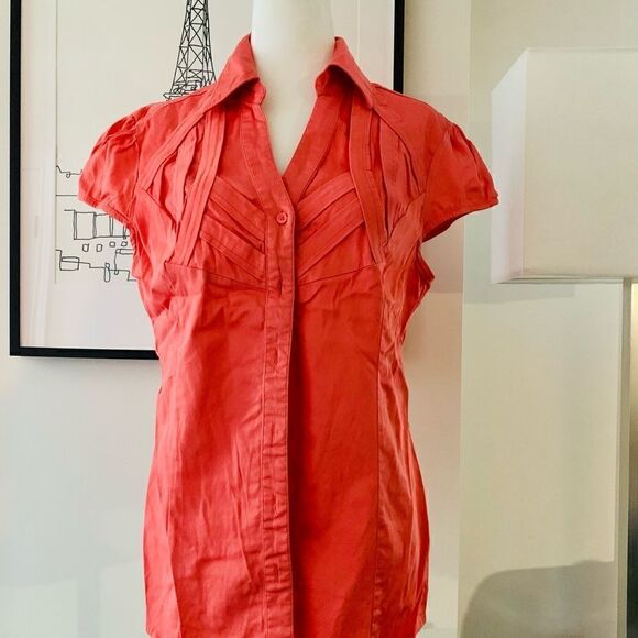 🧡Short sleeves button down Blouse - Picture 1 of 5